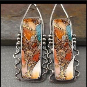 Artisan Silver and Multicolor Pierced Earrings. Price is Per Pair.
